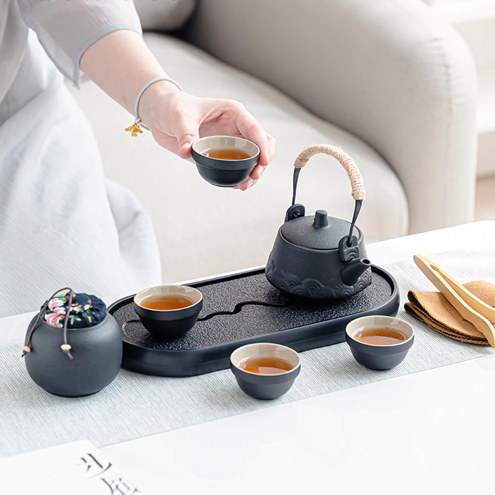 Service à thé chinois Gongfu pour 4 personnes, 10 pièces de service à thé japonais en porcelaine de 230 ml, 4 tasses en céramique de 45 ml, beau service à thé traditionnel en porcelaine pour cadeaux