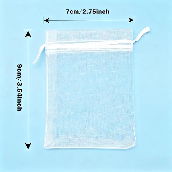 Leylve 100 Organza Bags 7 x 9 cm for Confetti, Wedding Favors, Weddings, Lavender - Ideal for Communion, Christening, Festival Parties (White) - 2