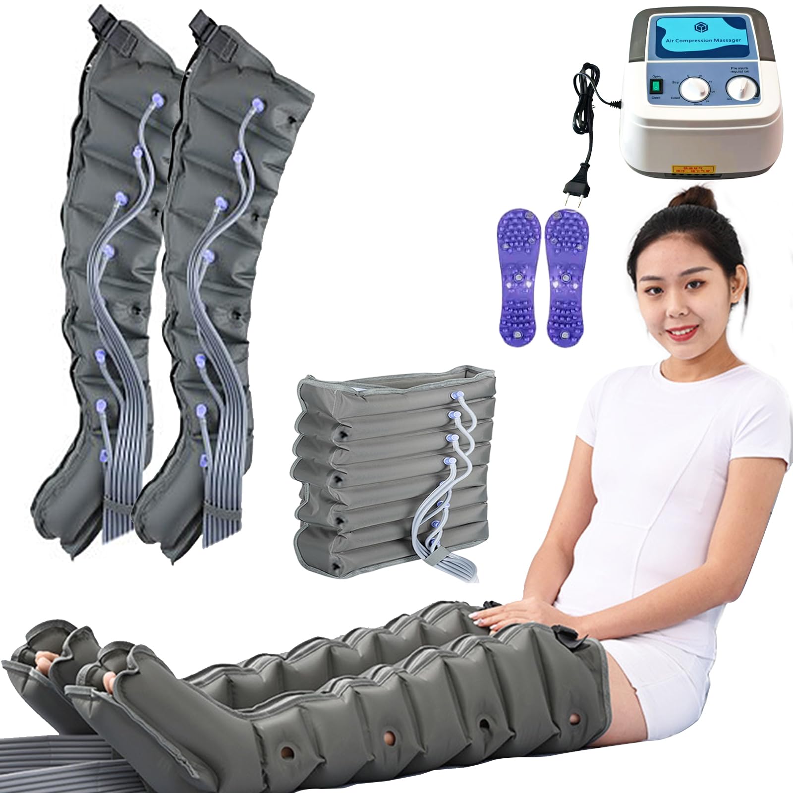 Massaggiatore elettrico a compressione d'aria per gambe a 8 cavità, stivali compressivi per il recupero da dolore e circolazione, massaggiatore a pressione rilassante per piedi, polpacci e cosce