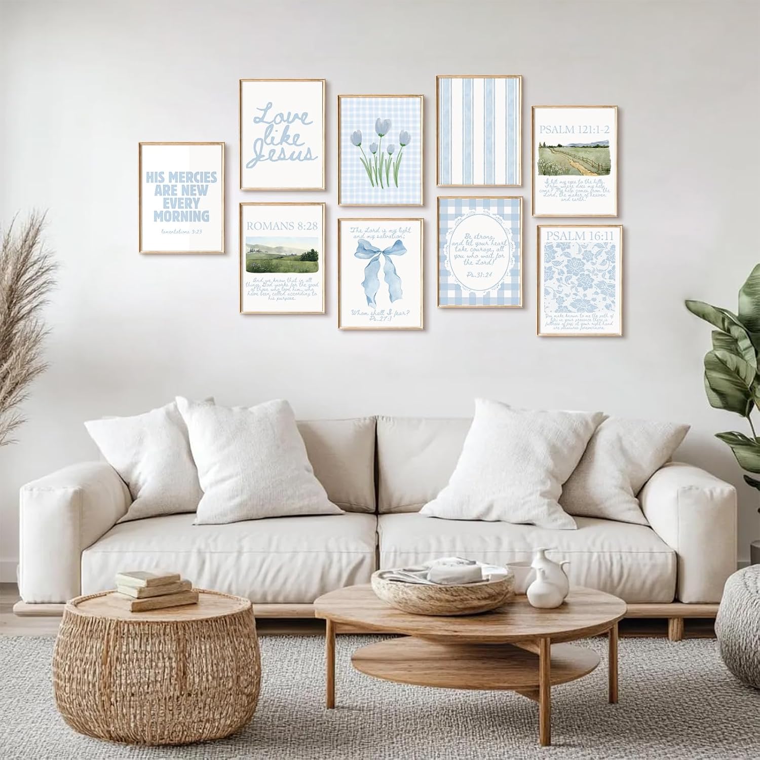 Light Blue Christian Wall Art Coquette Bible Verse Canvas Wall Decor Preppy Trendy Floral Poster Aesthetic Christian Bow Picture Religious Scripture Prints for Girls Dorm Bedroom 8x10x9 Inch Unframed