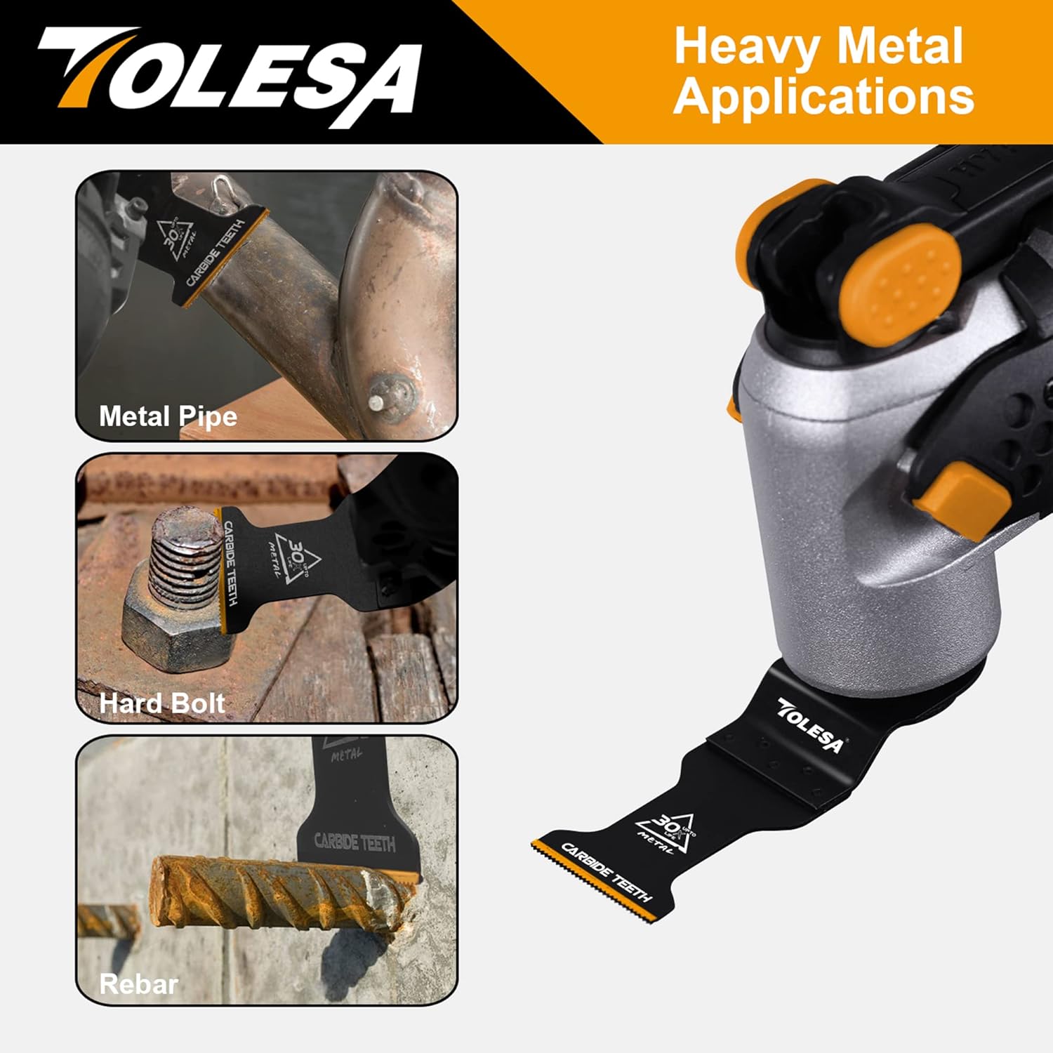 TOLESA Oscillating Multitool Blade Carbide Saw Blades for Hard Material/Metal/Nails/Bolts/Screws, 3-Pack - - 