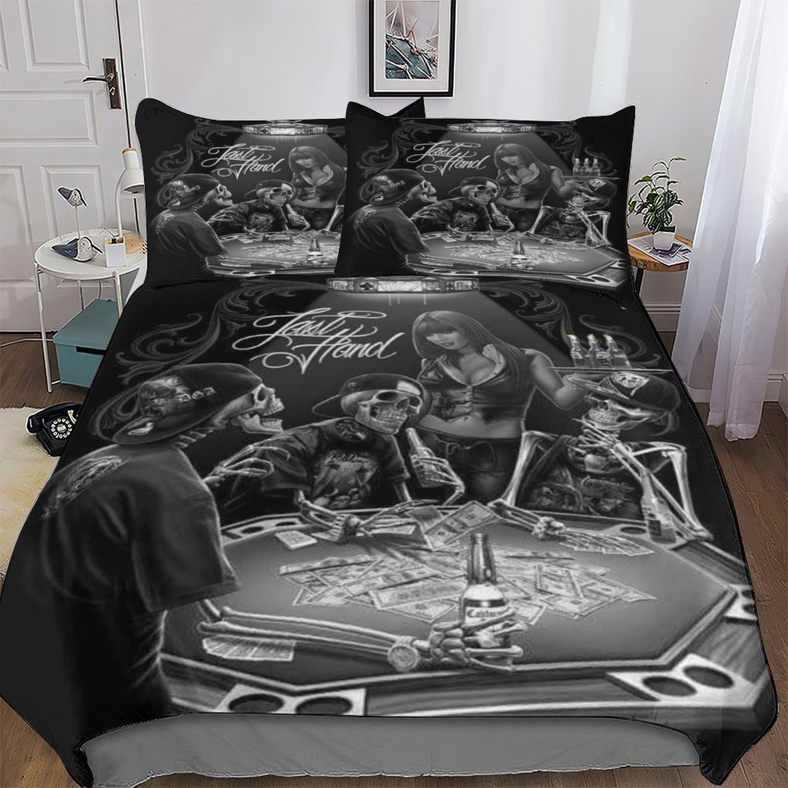 Llxxhh Gothic Skull-4 Gothic Skull Duvet Cover 3 Piece Soft Microfiber Quilt Cover Bedding Sets With Pillowcases For Kids Adult Comforter Cover Double (200X200cm)