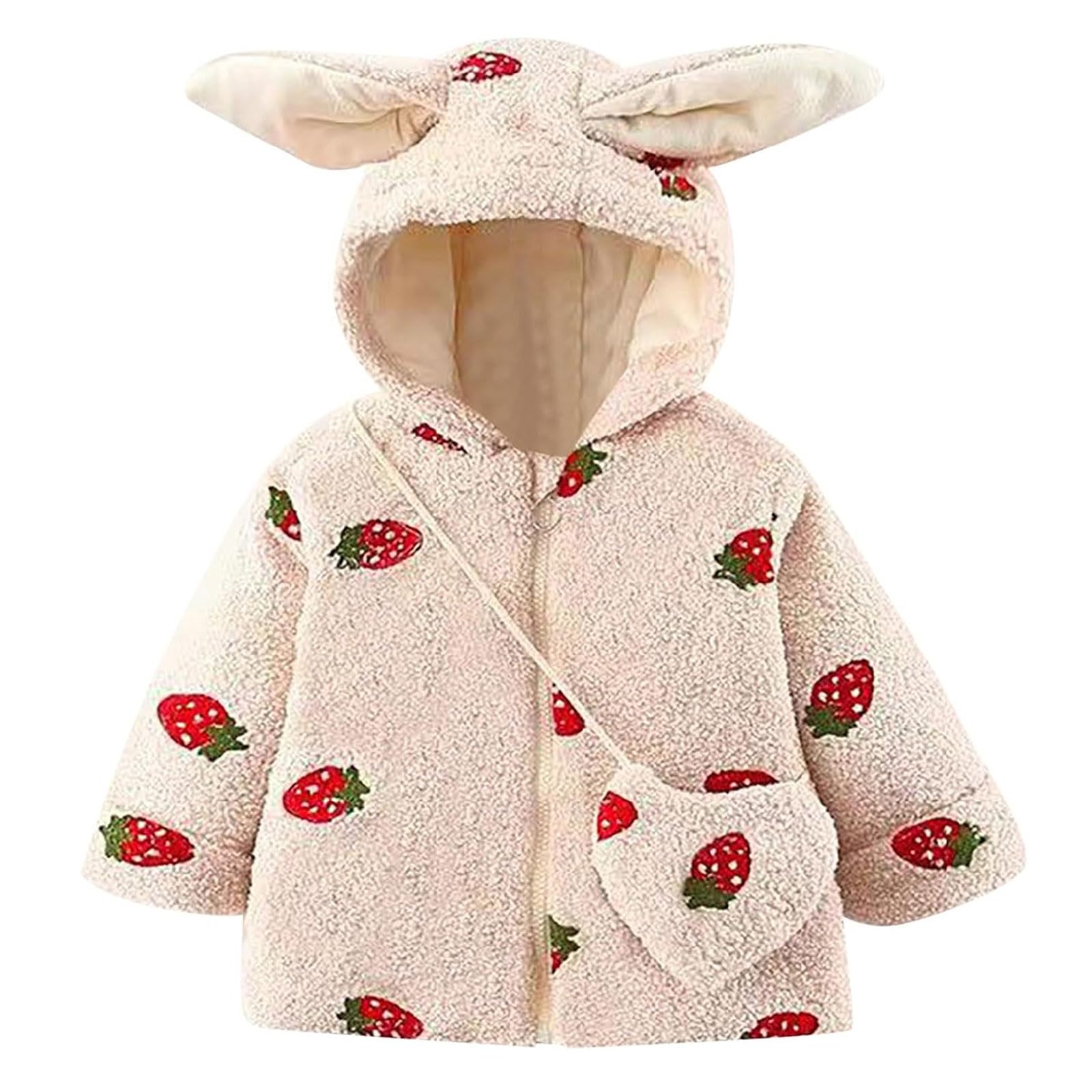 Abrigo cálido para niños pequeños, Abrigo Grueso de Pelo Largo para niñas, Capa con Cremallera y Orejas de Conejo, Abrigo Largo con Capucha para otoño e Invierno