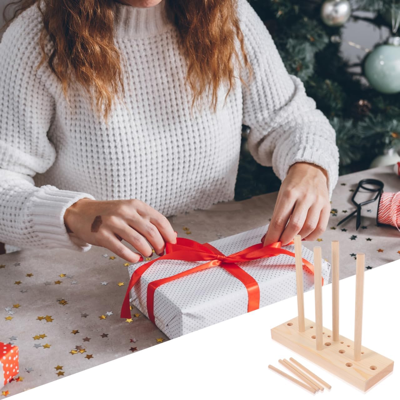 Kisangel Ribbon Bowknot Maker for Wreath Making Supplies Adjustable Wooden Bow Maker Tool for Christmas Wreath Bows and Holiday Decorations 6.96 X 2.28 X 0.62 Inches