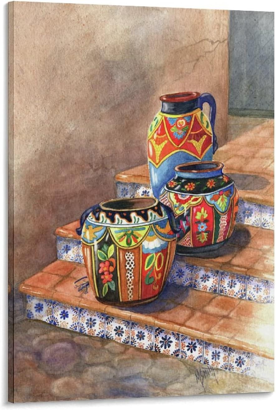 Mexican Pottery still Life Oil Painting Poster Aesthetic Posters Canvas Wall Art Prints for Wall Decor Room Decor Bedroom Decor Gifts Posters 16x24inch(40x60cm) Frame-style