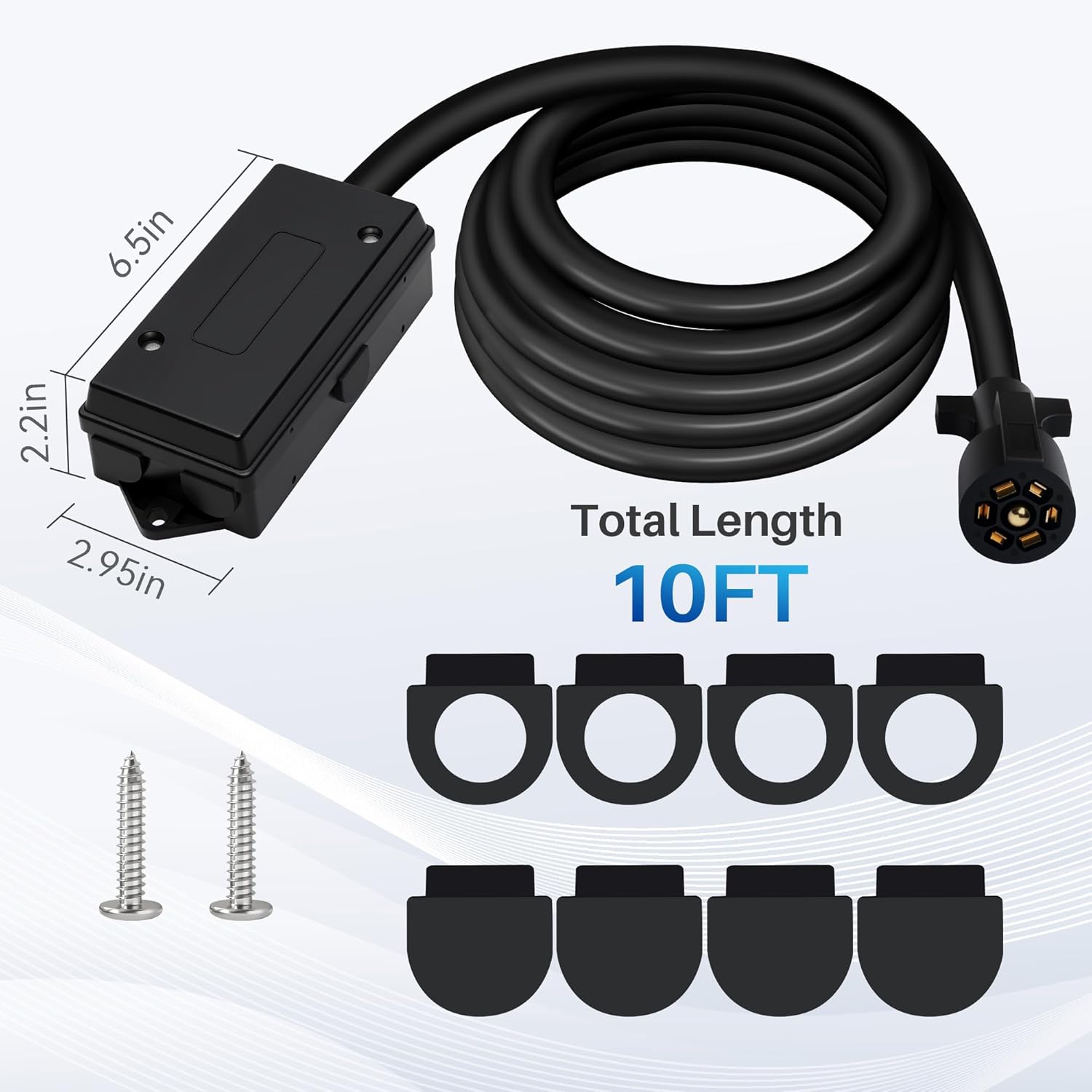 Heavy Duty 7 Way Trailer Cord 10FT with 7 Gang Waterproof Junction Box, Breakaway Switch and Plug Holder 12V, 7 Pin Pure Copper Trailer Connector Cable Wiring Harness for RV, Campers, Towing Car