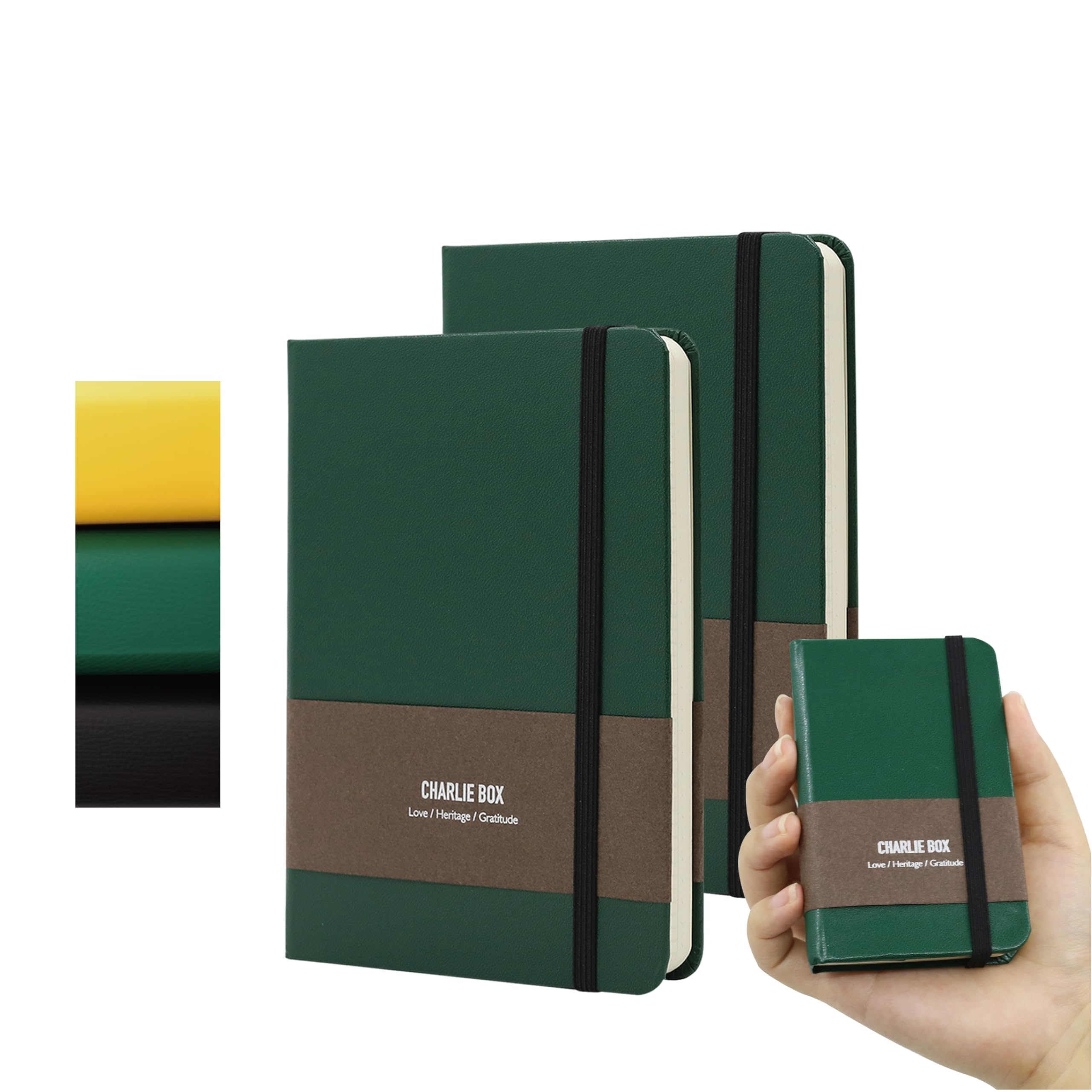 TUNJILOOL A7 Leather Hardcover Notebook - 2Pack 192 Pages Thick 100GSM Paper, Dotted/Grid/Blank, with Elastic Band & Inner Pocket for Writing,
