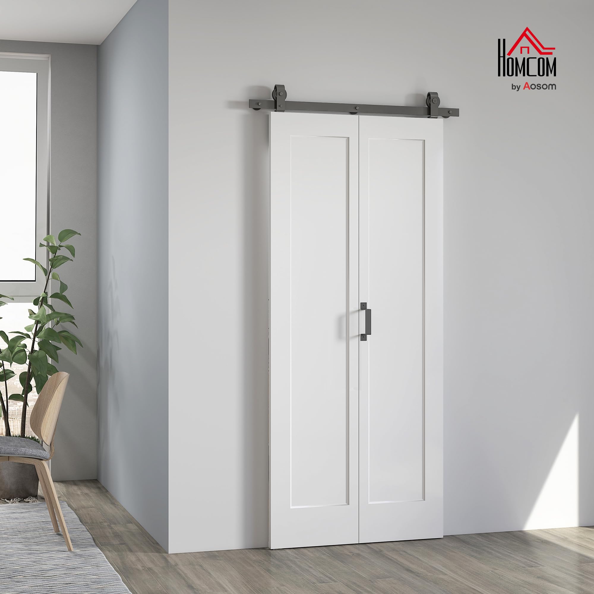 HOMCOM Puerta Corredera con Herrajes Puerta Plegable Corredera con Acabado Personalizable Tirador Fácil Montaje para Baño Salón Sala de Estar Cocina 90x210 cm Blanco