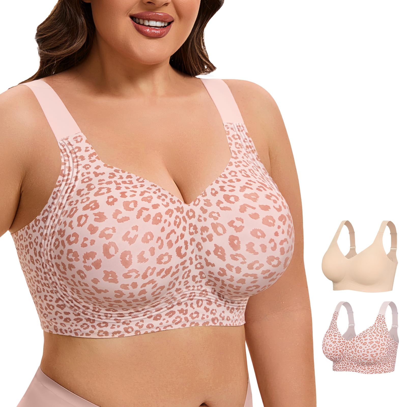 2 Pack Bras for Women Wireless Supportive Full Coverage No Underwire smooth Push Up Jelly Plus Size Bra