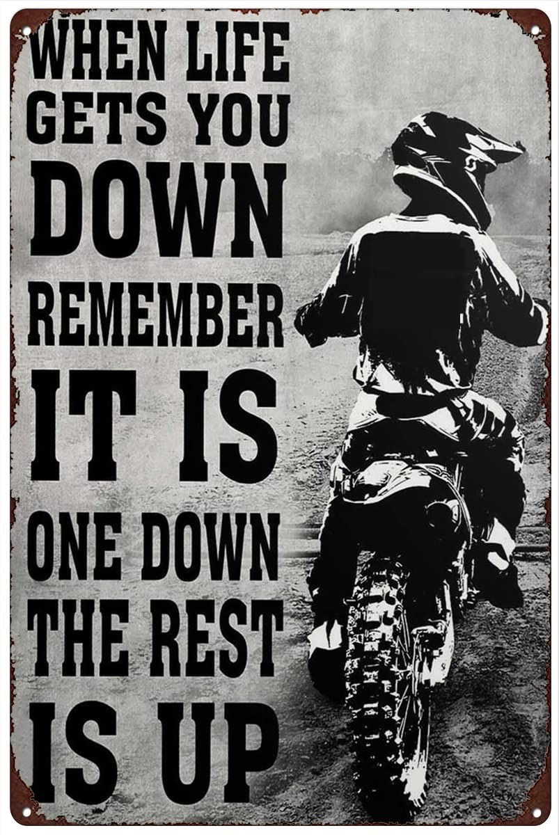 Xingfox Tin Sign2 Retro Metal Tin Sign When Life Gets You Down Remember It Is One Down The Rest Is Up Poster Motorbike Vintage Gift For Birthday Gifts Funny Wall Decor Nostalgic Arts Decor 8X12 Inch