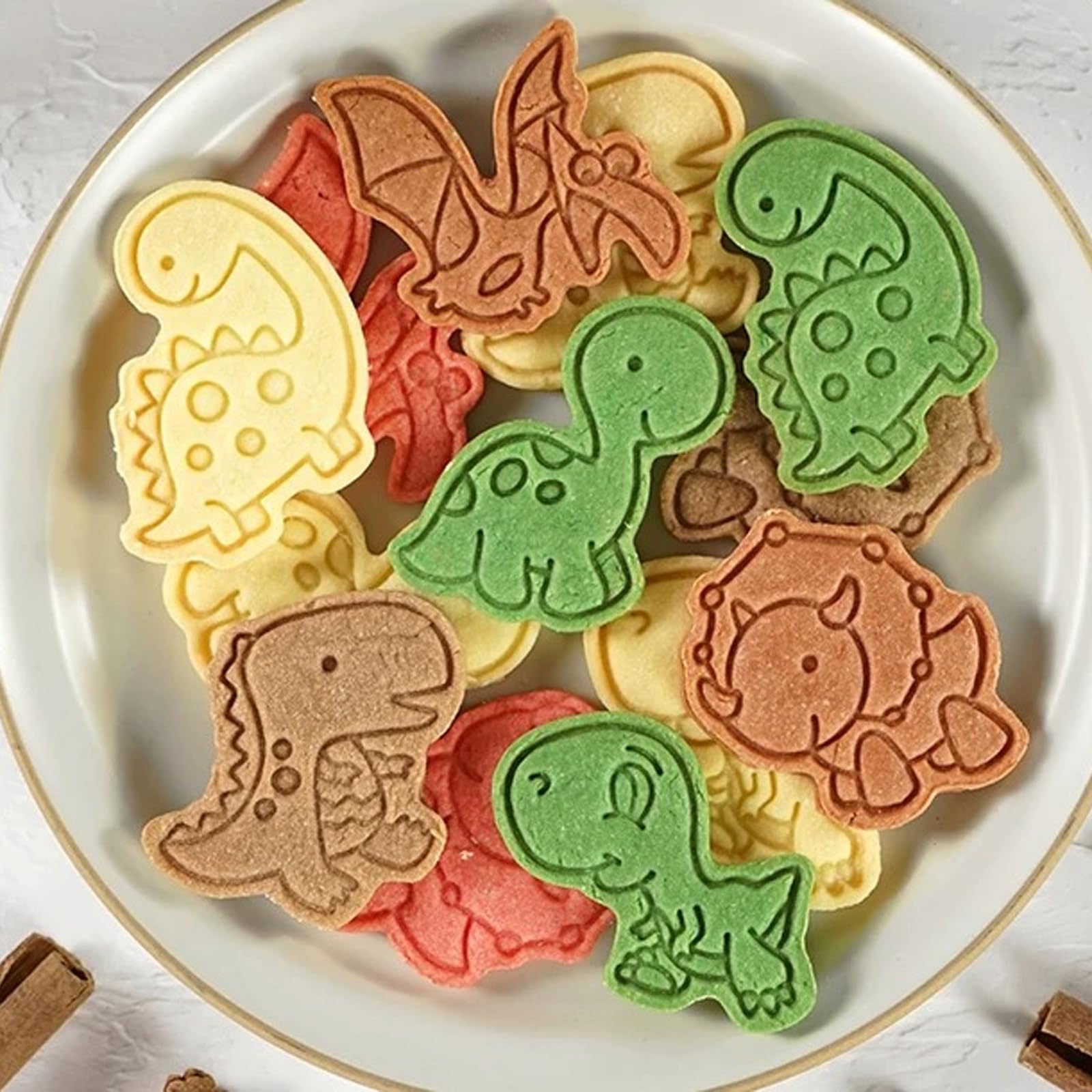 24 cortadores de galletas de dinosaurio con sellos de émbolo, diseño de época jurásica, moldes para galletas en relieve