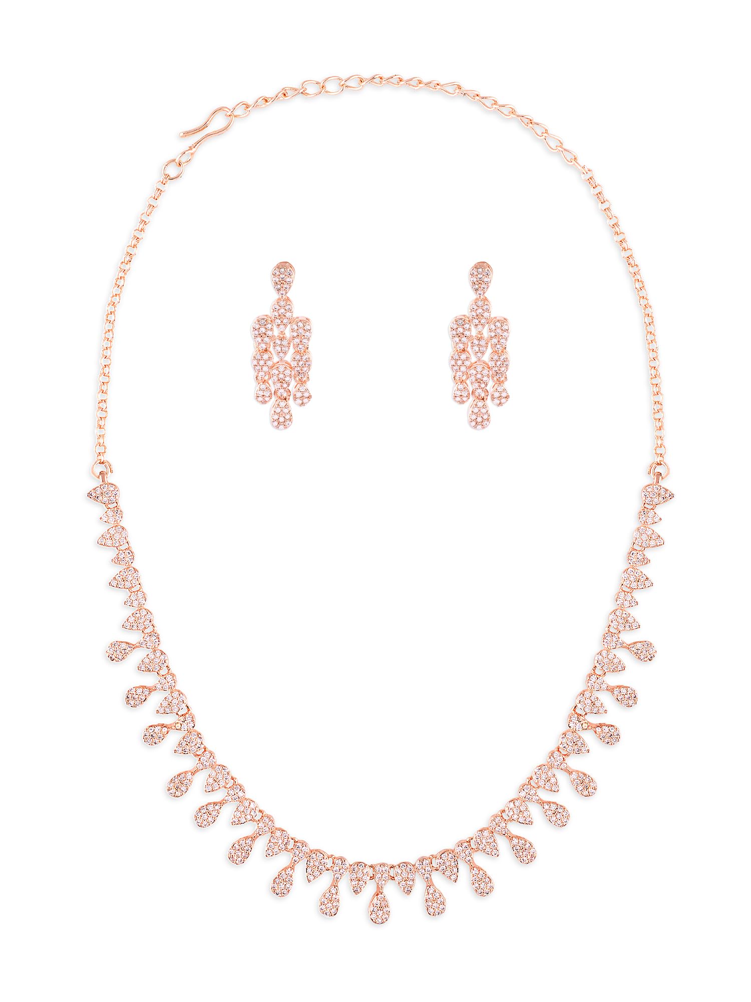 ZAVERI PEARLS Rose Gold Tone Contemporary Cubic Zirconia Bling Necklace & Earring Set For Women-ZPFK17801 (B0D1KLT71S) Amazon Price History, Amazon Price Tracker