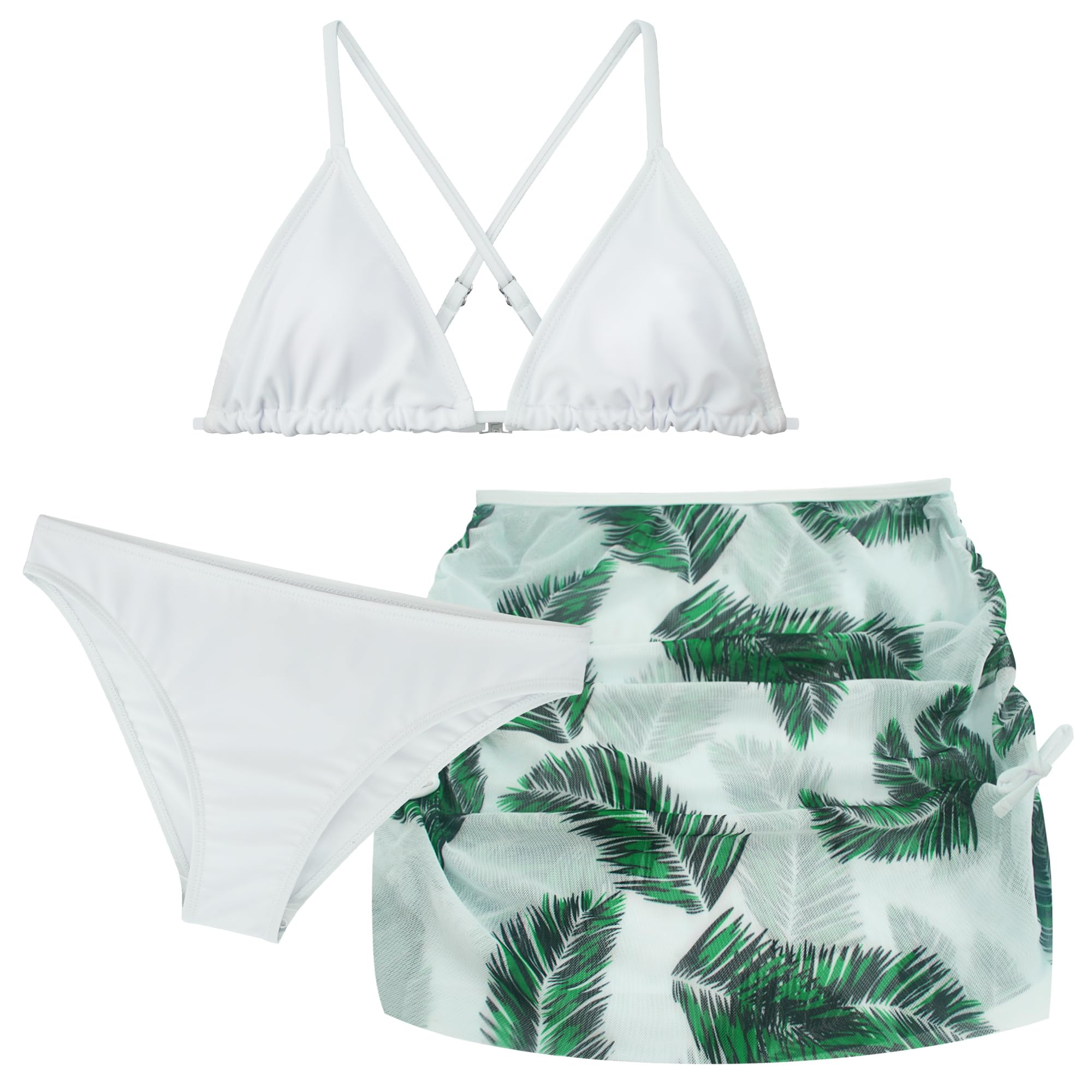 AIEOE Set 3 PCS Bañador con Falda Niñas Bikini con Motivo Floral Traje de Baño Verano para 8-14 Años