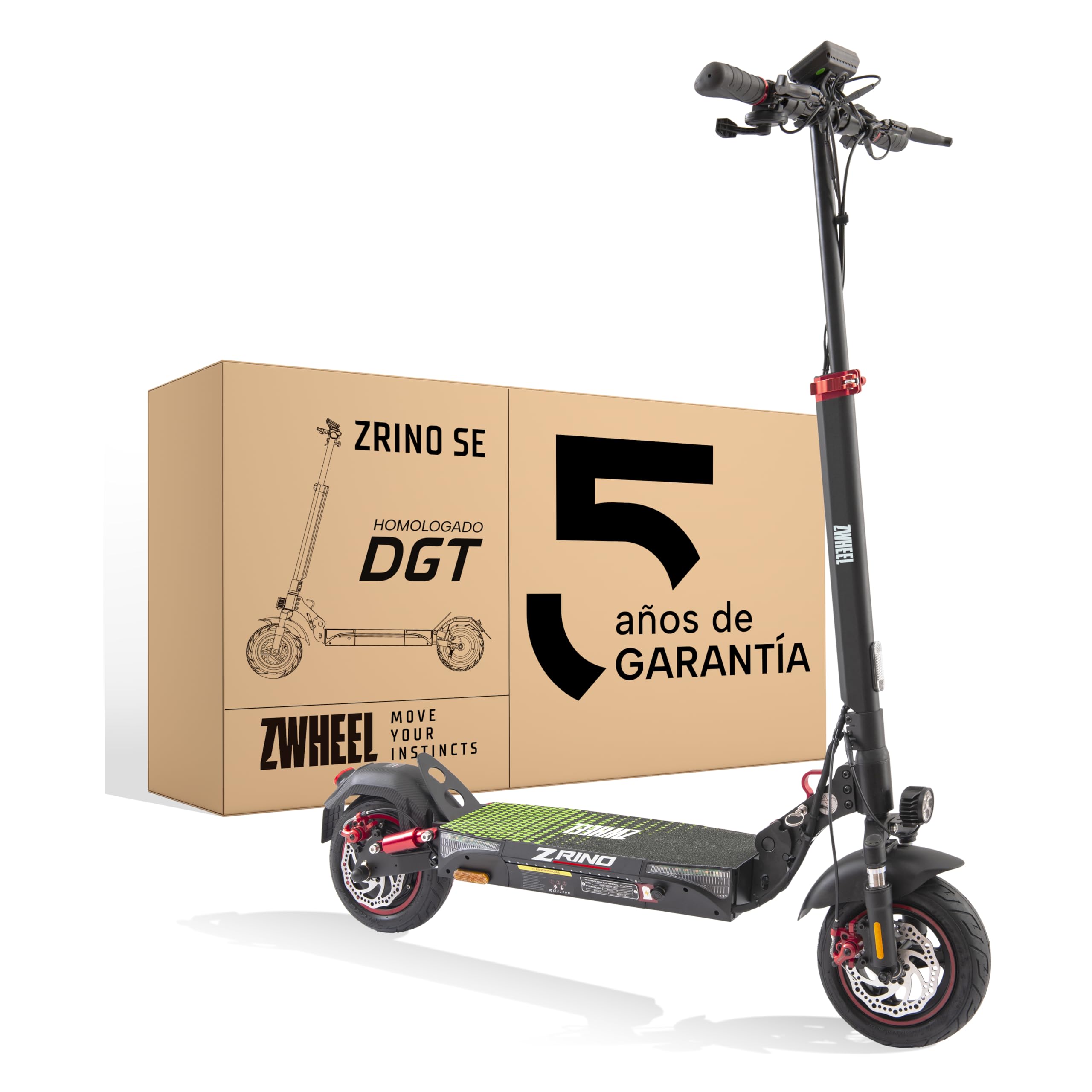 ZWHEEL ZRINO Patinete Eléctrico Adultos Homologado DGT - 600W-1200W MAX, 35-70km Autonomía, Doble/Cuádruple Suspensión Hidráulica, IP54, Ruedas 10" Tubeless/Offroad - App