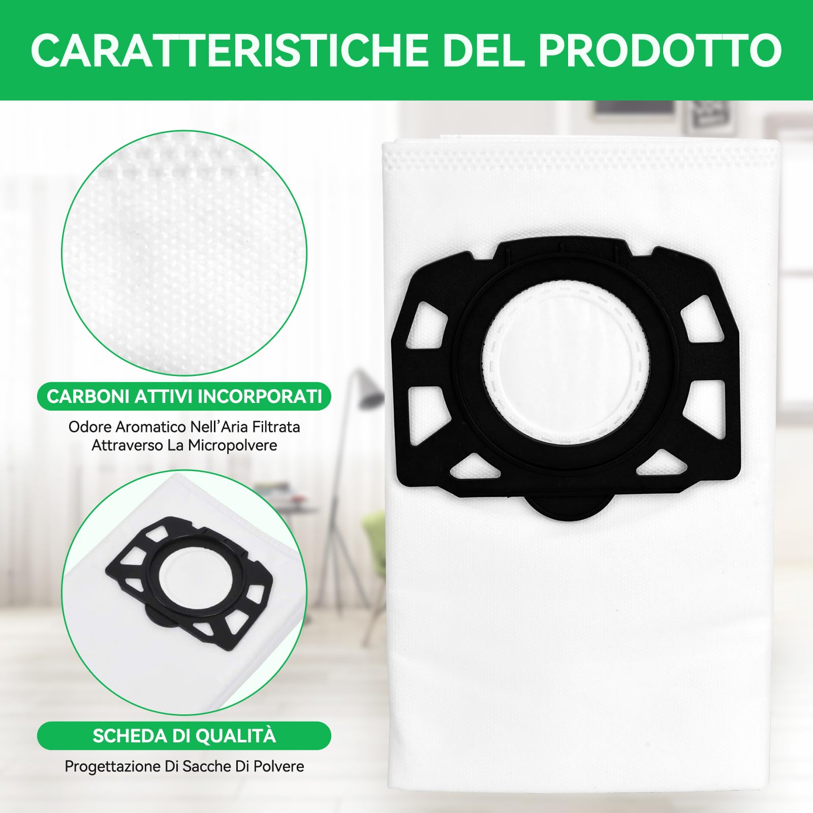 Sacchetti Ricambio Aspirapolvere - 5 Sacchetti + 1 Spazzola, Compatibili Con KWD1, KWD2, WD3, SE 4001 - Foto 3