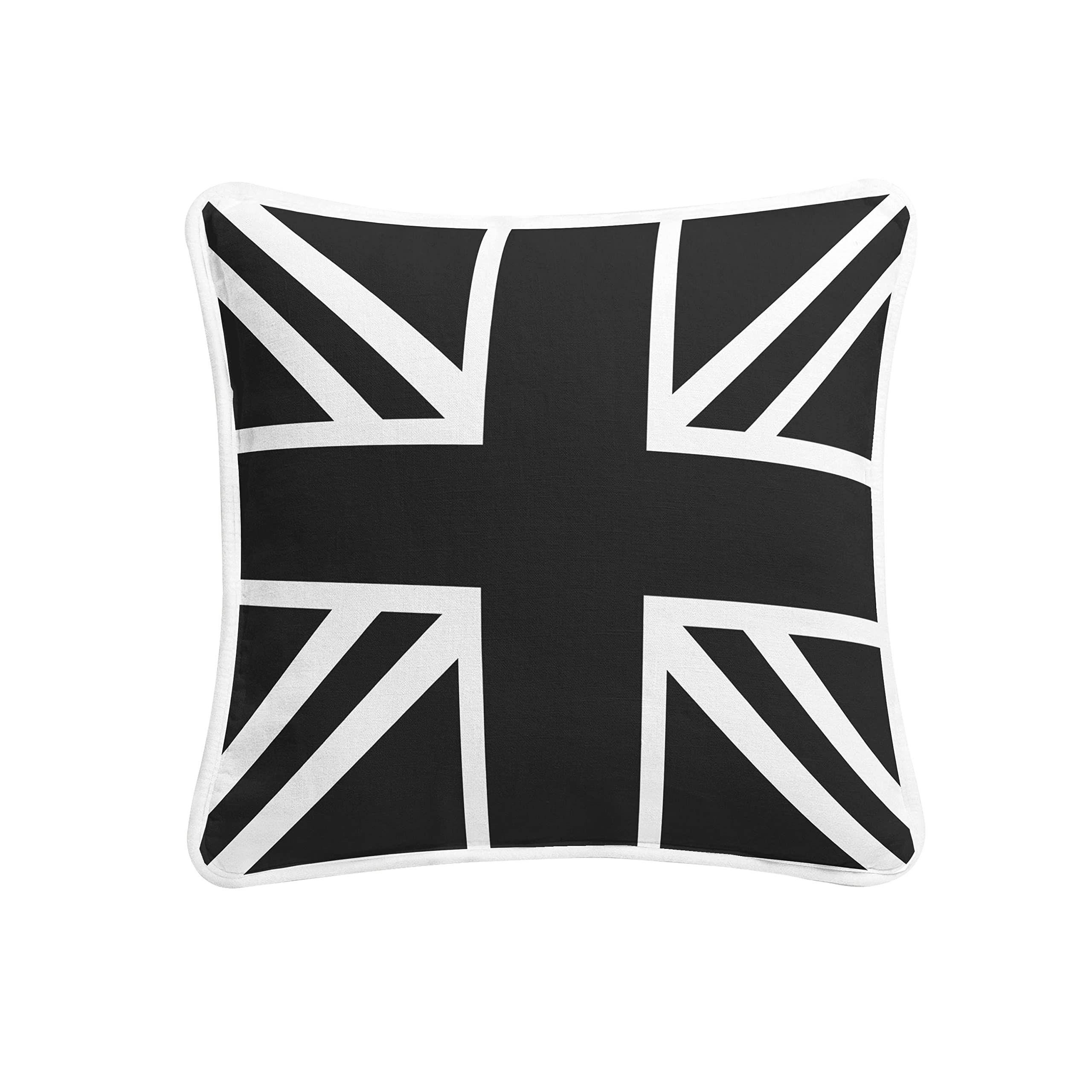 Arlinens Union Jack Black White 100% Cotton Duck Quality Printed Cushion Covers Size 18"X18" In Following Designs (Union Jack Black White)