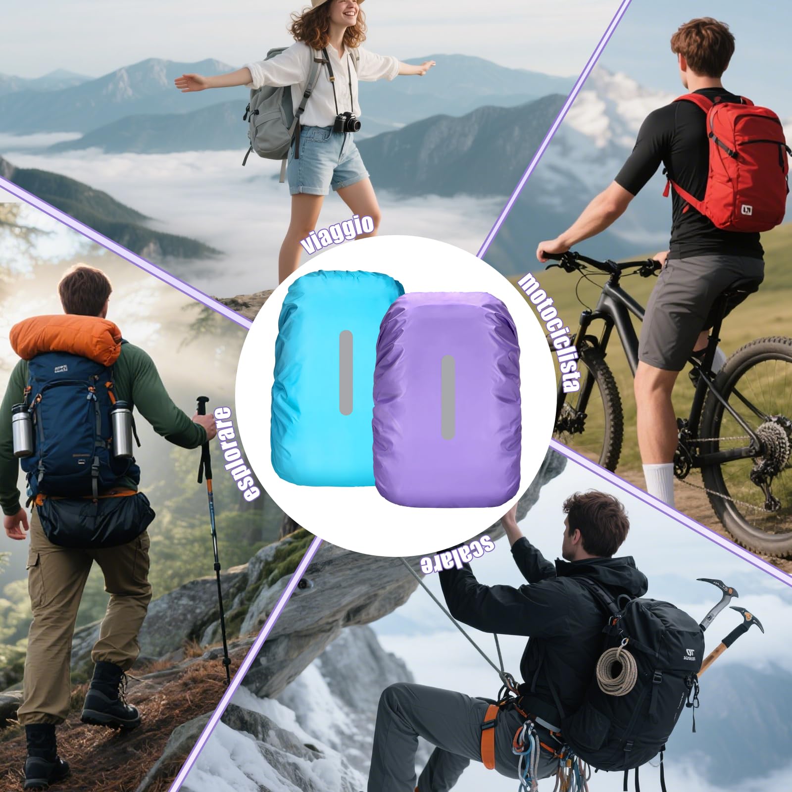2 Pezzi Coprizaino Impermeabile con Strisce Riflettenti, Parapioggia per Copri Zaino, Antipioggia Coprizaino Trekking Impermeabile, Copertura Zaino Antipioggia per Trekking, Viaggio, 40L-50L