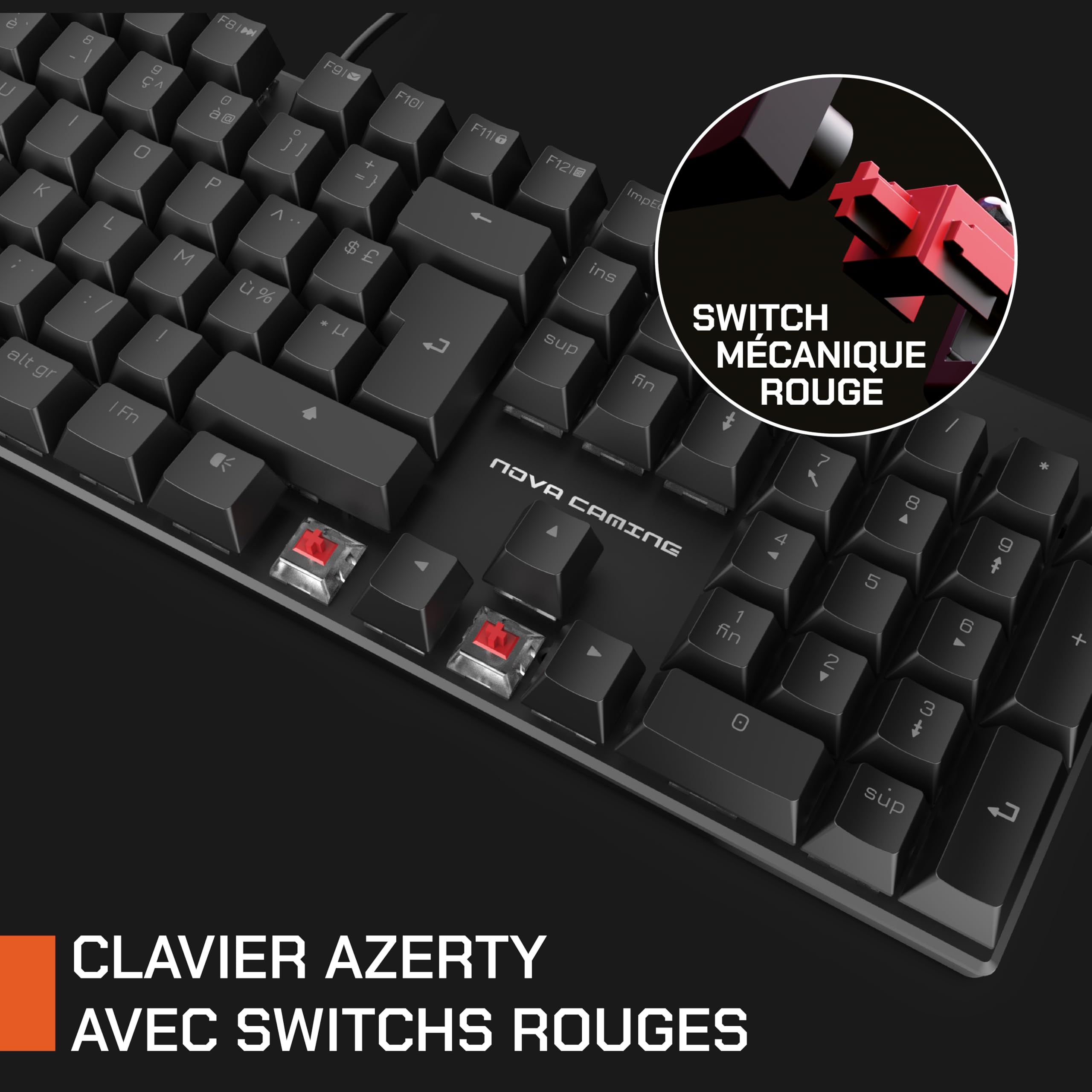 NOVA GAMING - Hercule - Teclado mecánico con Cable USB - Teclado Gamer, retroiluminación RGB, 104 Teclas, 26 Anti-ghosting, AZERTY francés - Compatible con PC Gaming, Windows y Linux
