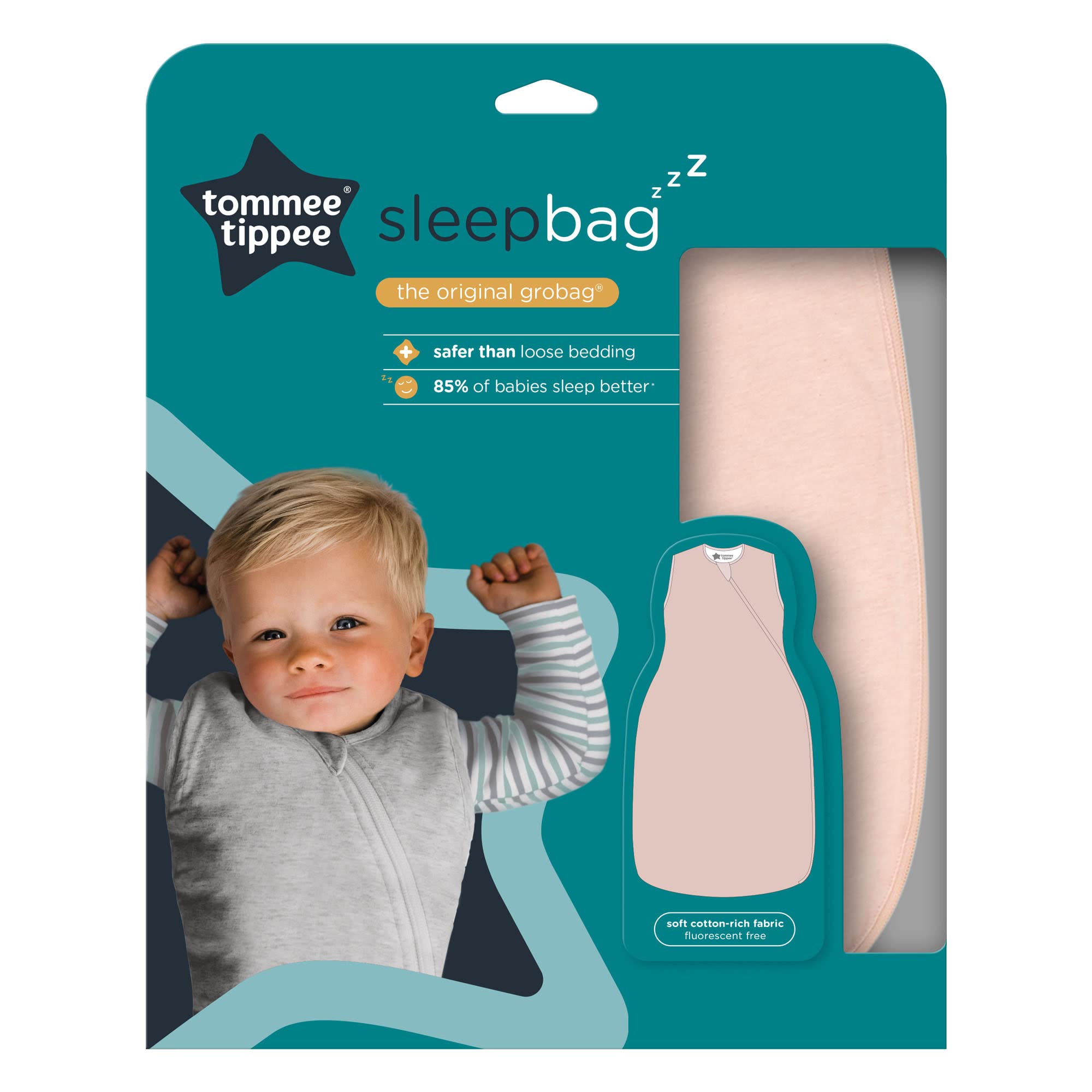 Tommee Tippee Baby-Schlafsack, The Original Grobag, hüftgesundes Design, weicher baumwollreicher Stoff, 6-18 m, 1.0 TOG, Blush