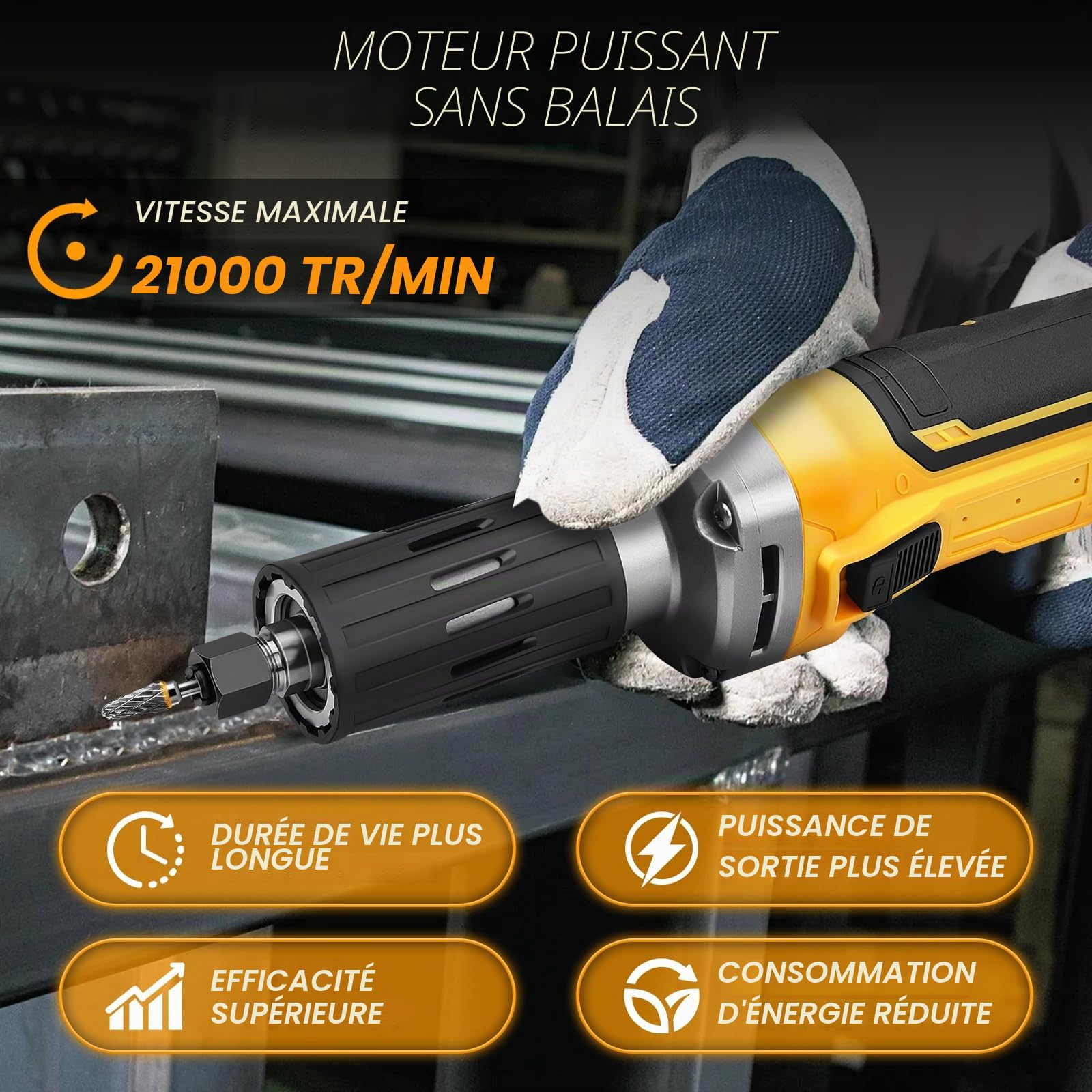 Meuleuse droite sans fil compatible avec batterie Dewalt 20 V, meuleuse droite sans brosse, mandrin de 6 mm et 4 vitesses variables (sans batterie)