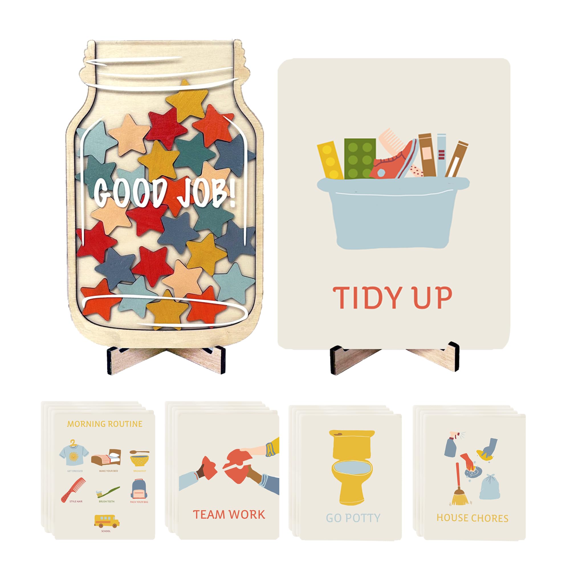 Magnetic Reward Jar System with Illustrated Flash Cards – Visual Chore Chart and Behavior Tracker for Daily Routines at Home or Classroom
