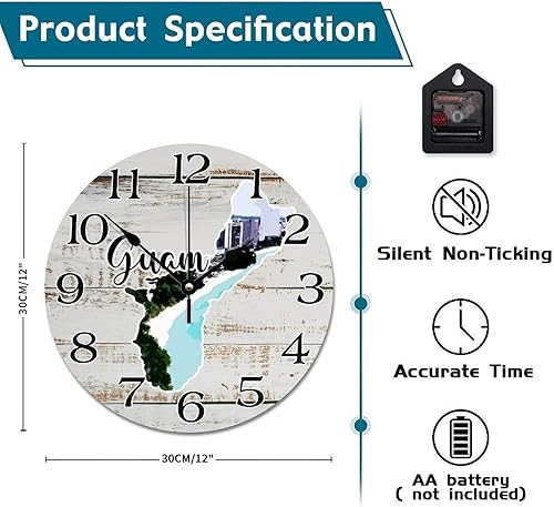Miniatura 6 de Guam Map - Reloj de pared de viaje con paisaje urbano de Guam, atracciones turísticas, relojes de pared grandes de 12 pulgadas, funciona con pilas,