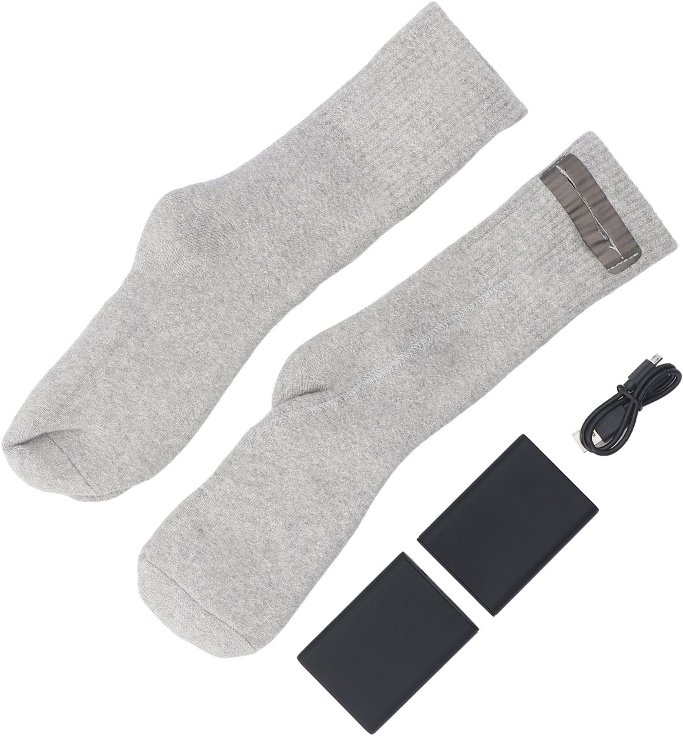 Electric Heating Socks Soft Polyester Fiber Rechargeable Heated Socks for Skiing Hiking, for Men Women 2 Pairs