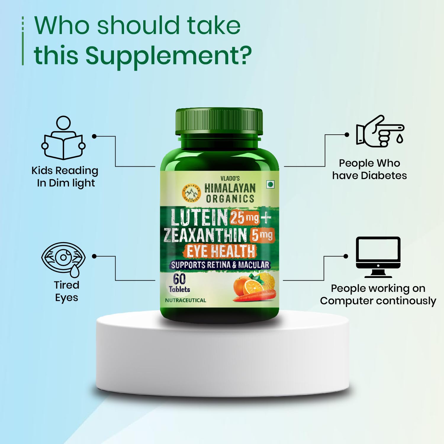 Vlado's Himalayan Organics Plant Based Eye Care Lutein and Zeaxanthin Supplement to Improve Vision, Blue Light & Digital Guard (Lutemax 2020, Orange Extract, Carrot Extract) - 60 Veg Tablets — Amazon image 9