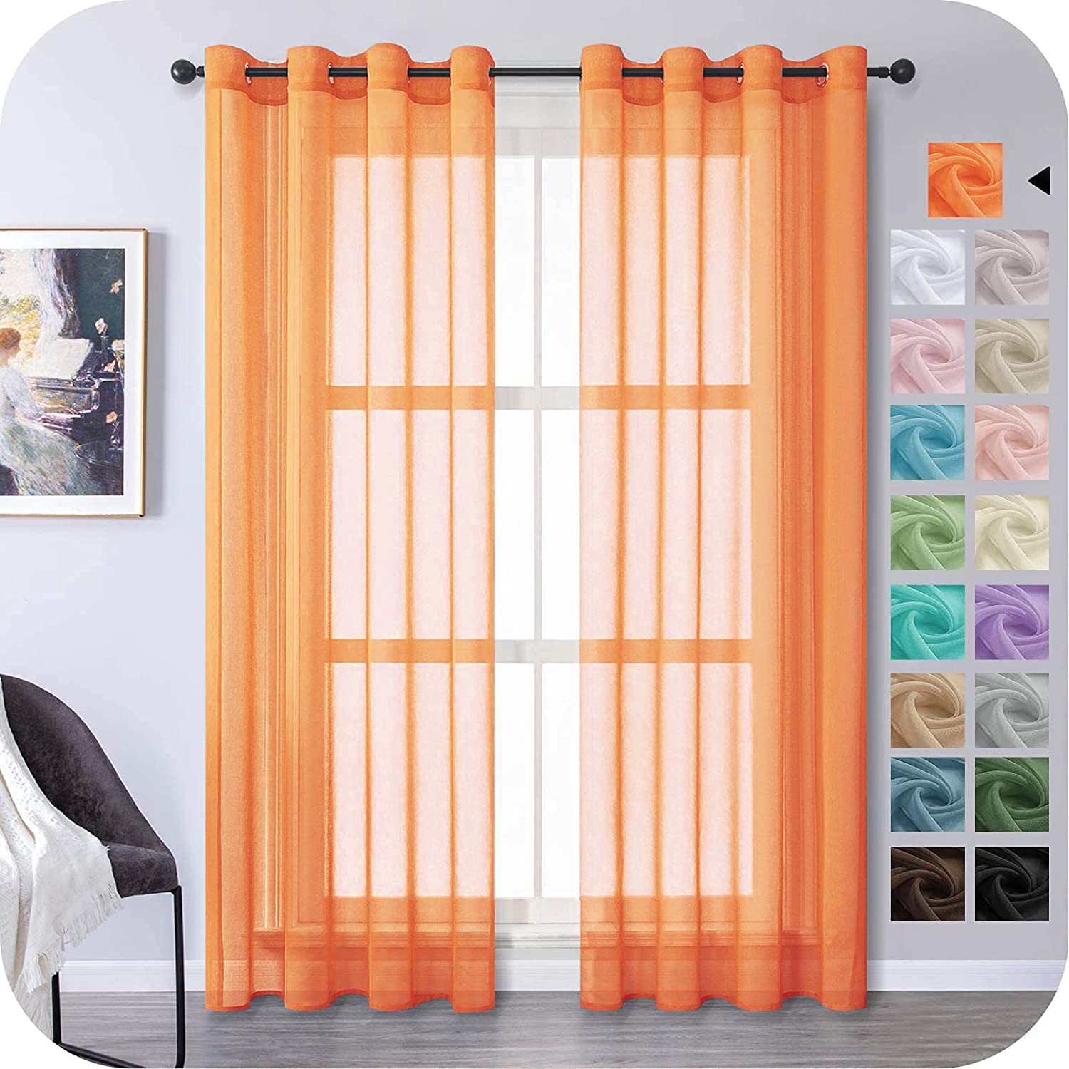 MRTREES Voile Curtains Semi-Transparent Short with Eyelets in Linen Look Curtains for Living Room Bedroom Children's Room Orange 280 x 140 cm (H x W) Set of 2 โ image 1