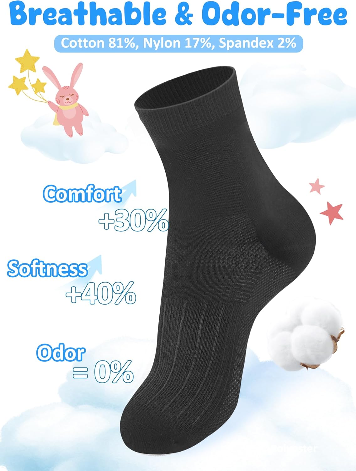 Boys Girls Kids Socks Crew Socks 5 Pack for 2-4,4-6,6-8,8-10,10-12,12-14 Years Old White Black Grey Blue Pink - Image 3