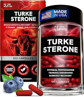 Organic Turkesterone Supplement for Men - Muscle Recovery & Growth with Organic Fadogia Agrestis, Pterostilbene, Ajuga Turkestanica | Complexed Turkesterone Powder | 120 Servings
