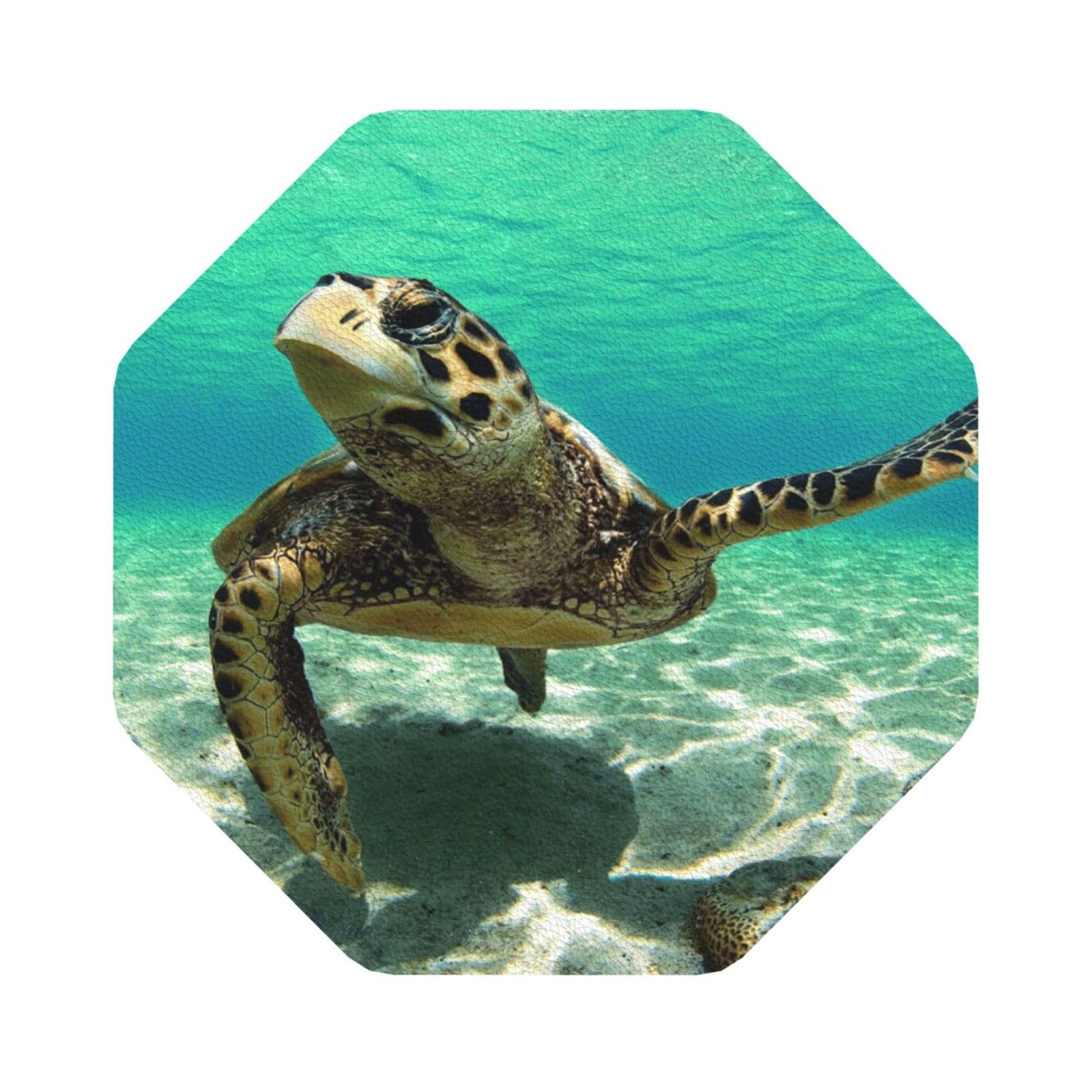 Sea Turtle PU Leather Coasters Set of 6 Octagon Drink Coasters