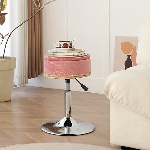 Miniatura 2 de BMWEI Taburete ajustable, silla de maquillaje de altura redonda, taburete otomano de almacenamiento, taburete de tocador pequeño giratorio de 360 de