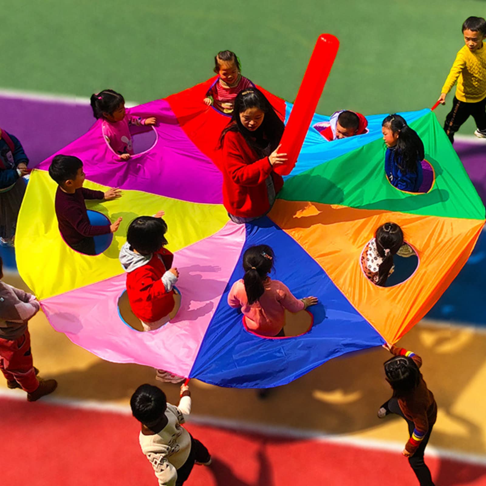 Cuifati Juego de Paracaídas con Paraguas, Inflable de 9 Agujeros, Accesorios al Aire Libre para Niños