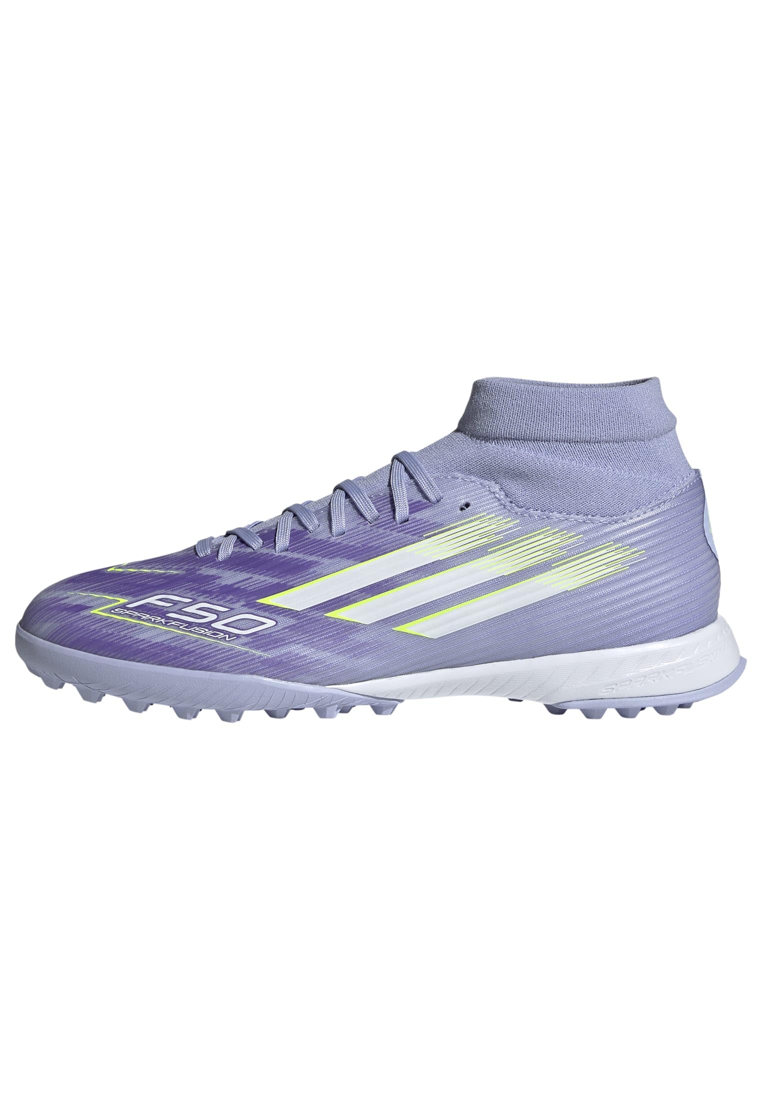 adidas Women's F50 SPARKFUSION League W Mid Turf Football Boots, Violet Tone/Lucid Lemon/Purple Rush, 3.5 UK
