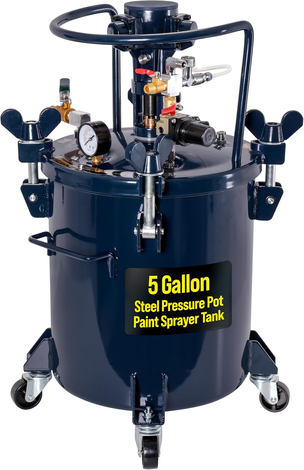 TCP Global 5 Gallon (20 Liter) Heavy Duty Steel Pressure Pot Paint Tank with Air Powered Mixing Agitator, Clamp on Lid, Regulator, and Gauge - Pressure Pot for Epoxy Resin, Painting, and Autobody