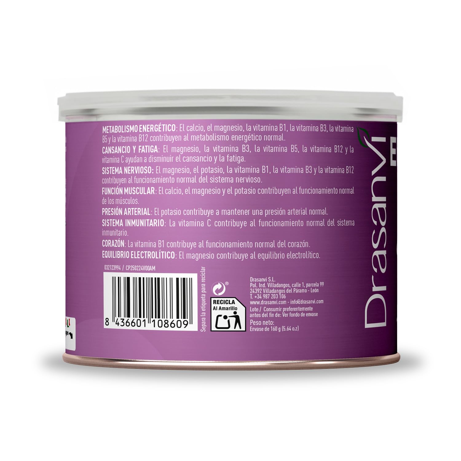 Electrolitos en Polvo Limón 160 g | Sales Minerales con Magnesio, Potasio, Calcio y Sodio + Vitaminas B y C | Hidratación y Función Muscular | Sin Azúcar, Vegano, Sabor Limón | Drasanvi
