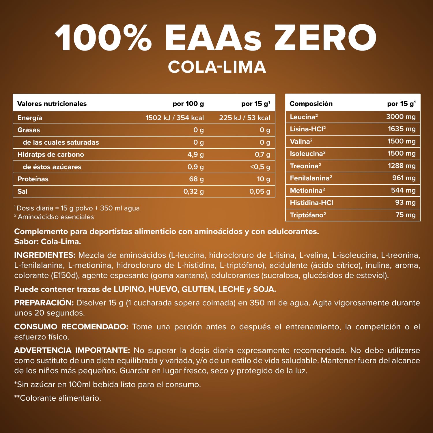 IronMaxx 100% EAAs Cero - Cola Lima bote de 500g | polvo de EAA, vegano y sin azúcares con todos los 8 aminoácidos esenciales | sabor afrutado, sin conservantes