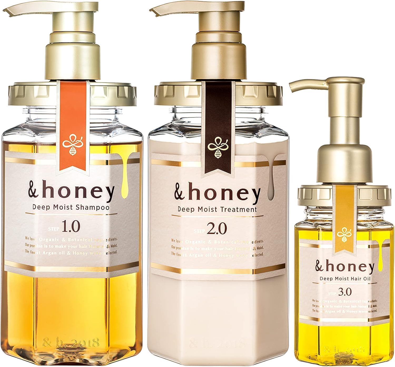 &honey Deep Moist 1.0 Shampoo + 2.0 Treatment + 3.0 Hair Oil Combo | Japanese Honey Moisturizing Hair Care Set | Japan Import