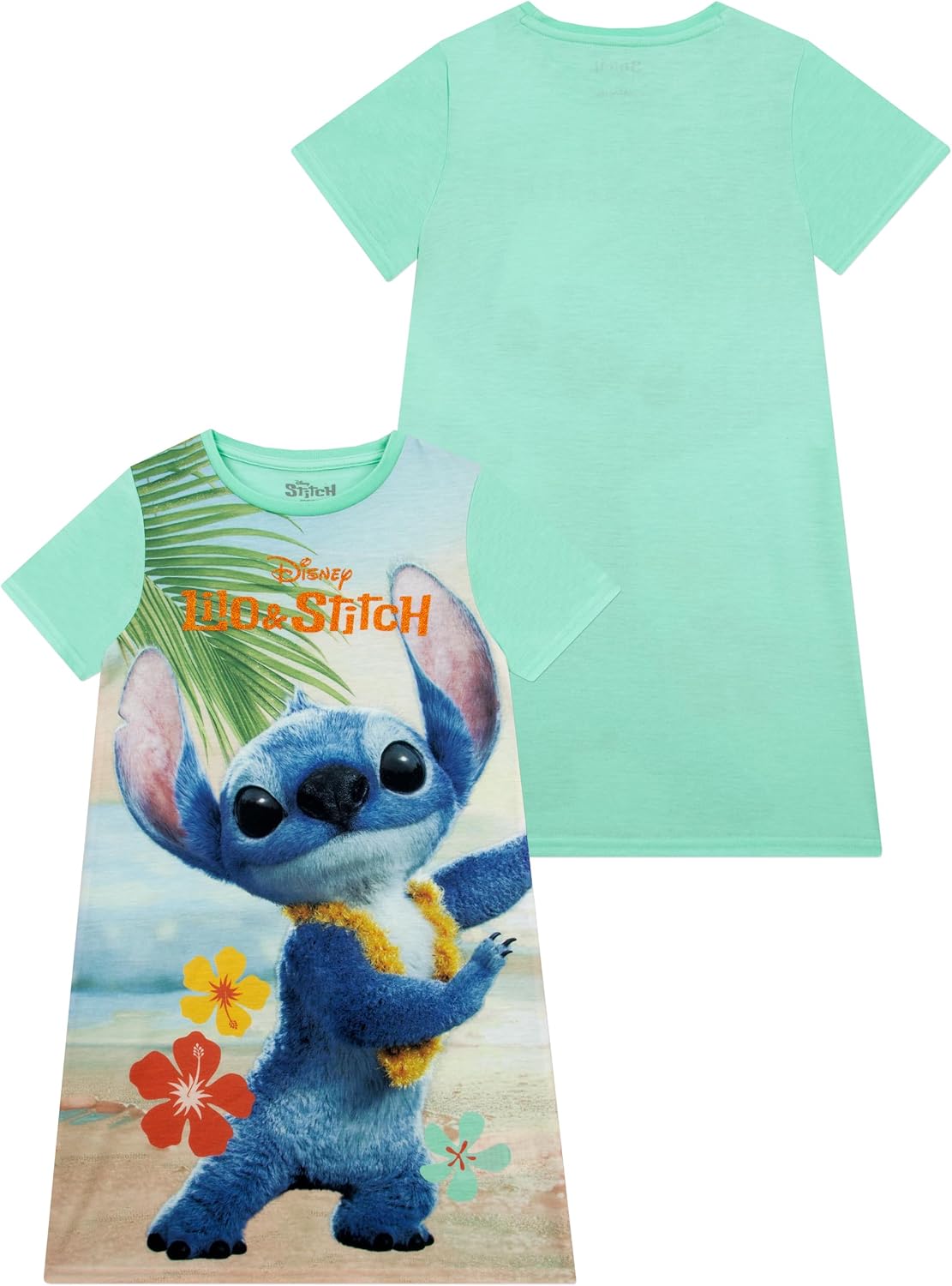 Disney Girls Nightdress, Short Sleeve Lilo And Stitch Nightdress, Girls' Nightgowns & Sleep Shirts, Stitch Pjs, Green 10