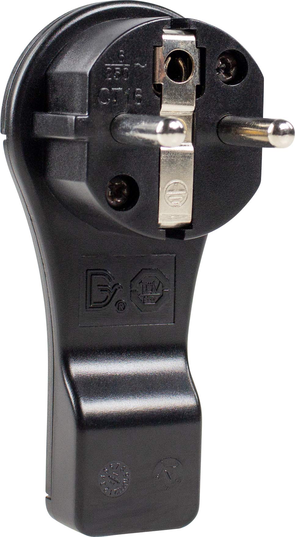 as - Schwabe Flachstecker - Schutzkontaktstecker mit doppeltem Schutzkontakt - Anschluss Leitungen bis max. 1,5mm² - extrem flach - einfaches Herausziehen durch Bügel - 230V/16A - IP20, Schwarz, 45039