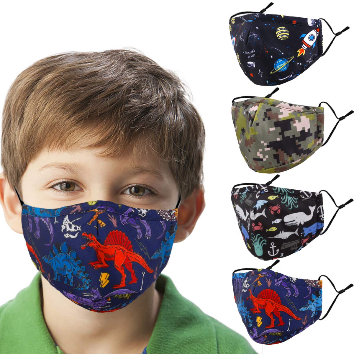 Kids Reusable Washable Breathable Face Mask with Adjustable Earloops for Boys Girls Children Gift, Cute Designer Madks Facemask Fabric Covering