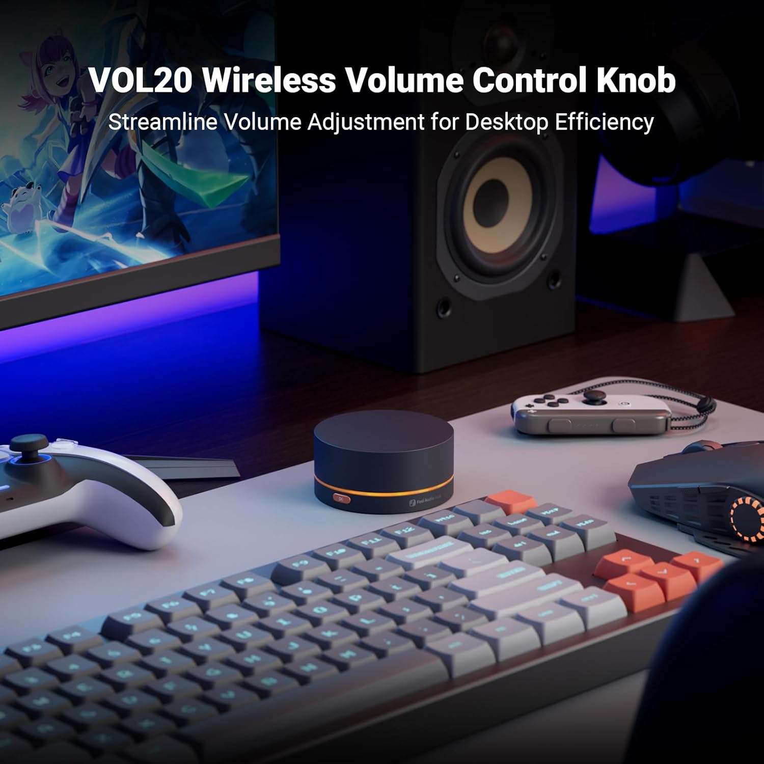 Fosi Audio VOL20 Black Bluetooth Volume Control Knob, USB Multimedia Controller for PC/Gaming/Home Audio/Desktop, RGB Lighting Customization Multi-Function Button with Adjustment - Image 2
