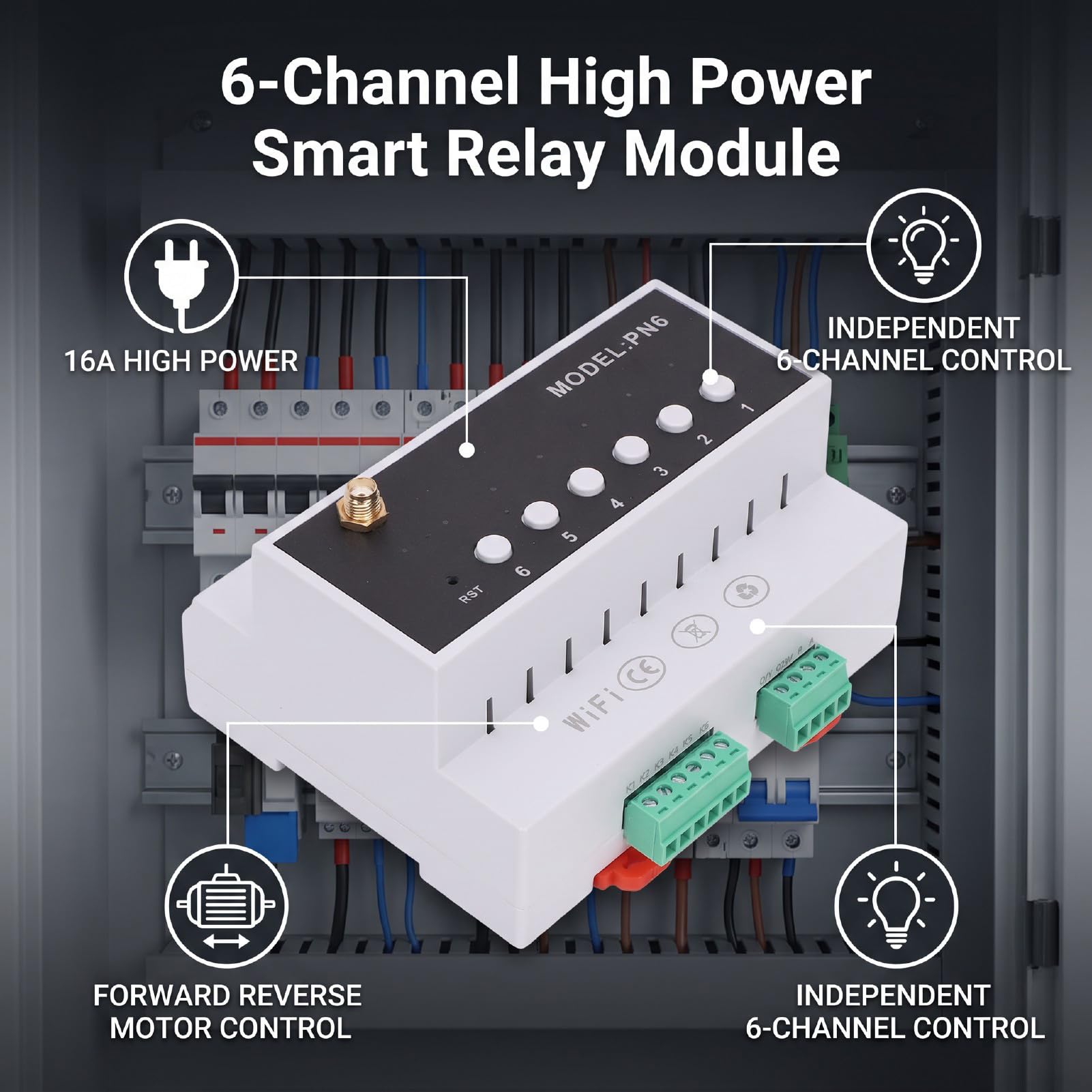 Modulo relè Intelligente a 6, Controllo Motore 3 Avanti Indietro, 16A Alta Potenza per Automazione Domestica Compatibile (WIFI)