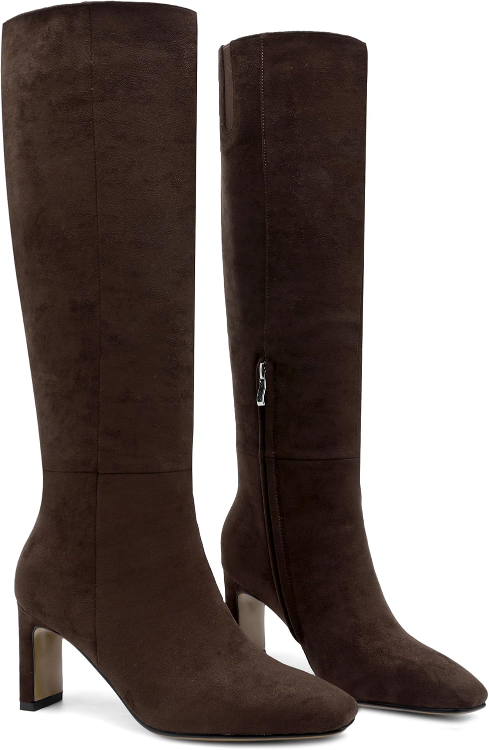 Burgundy Knee High Boots for Women Square Toe Chunky Heeled Boots Fall Dress Elastic Tall Boots with Zipper - Image 6