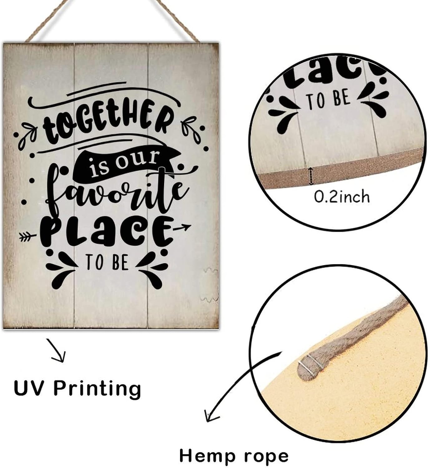 Wood Sign with Quotes Together is Our Favorite Place to Be Wall Hanging Signs Christian Inspirational Quote Wood Sign Plaque Vintage Wall Art Sign 18x24in Housewarming Gift to Friend