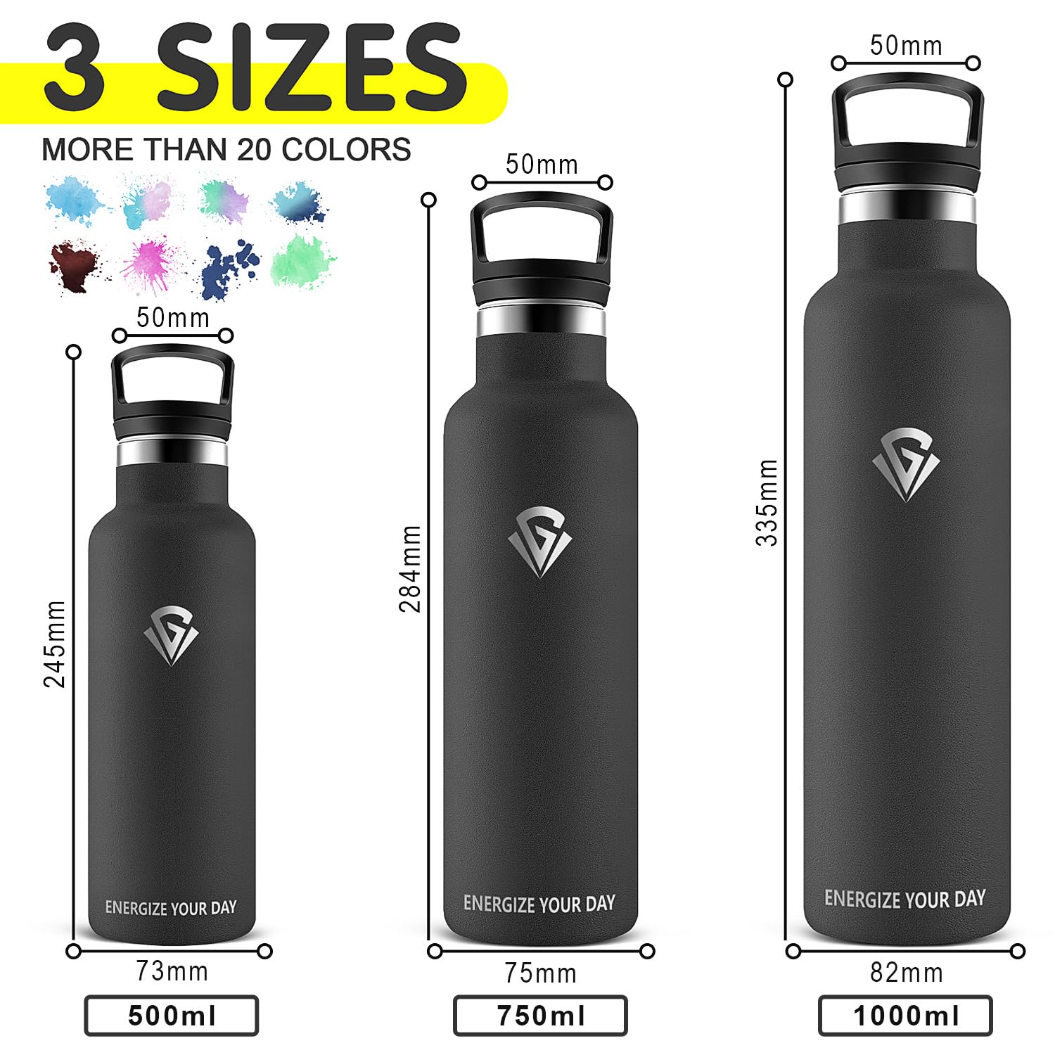 Grsta Borraccia Termica, Borraccia 1 litro, Borraccia con Cannuccia, Borraccia Palestra, Borraccia Acciaio Inox Senza BPA, Bottiglia Termica Senza Perdite, per Sport, Scuola, Yoga
