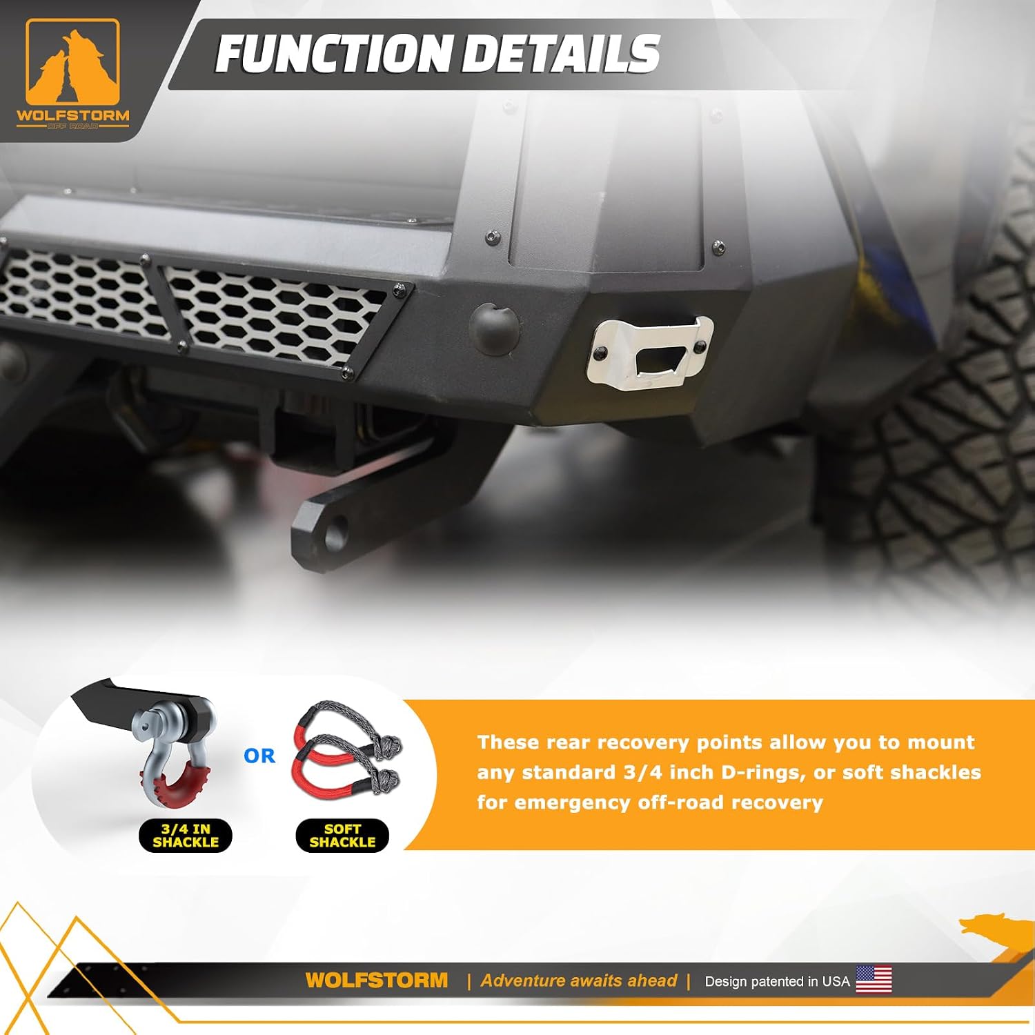 WOLFSTORM Steel Rear Bumper Trailer Hooks for Toyota Tacoma 2024-2026, Working Load Limit of 9,000 lbs Each for SR/SR5/TRD Sport Models, and 13,000 lbs Each for TRD Off-Road/Pro/Trailhunter Models