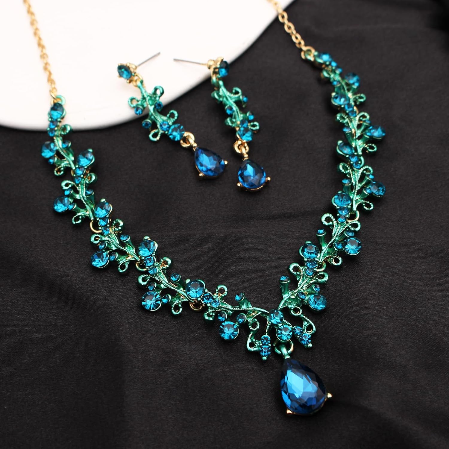 3Pcs Austrian Crystal Jewelry Set for Women, Necklace Dangle Earrings Link Bracelet Jewelry Set with Gold/Platinum/Gun Plated, Wedding Party Jewelry for Bridal Bridesmaid - Image 4