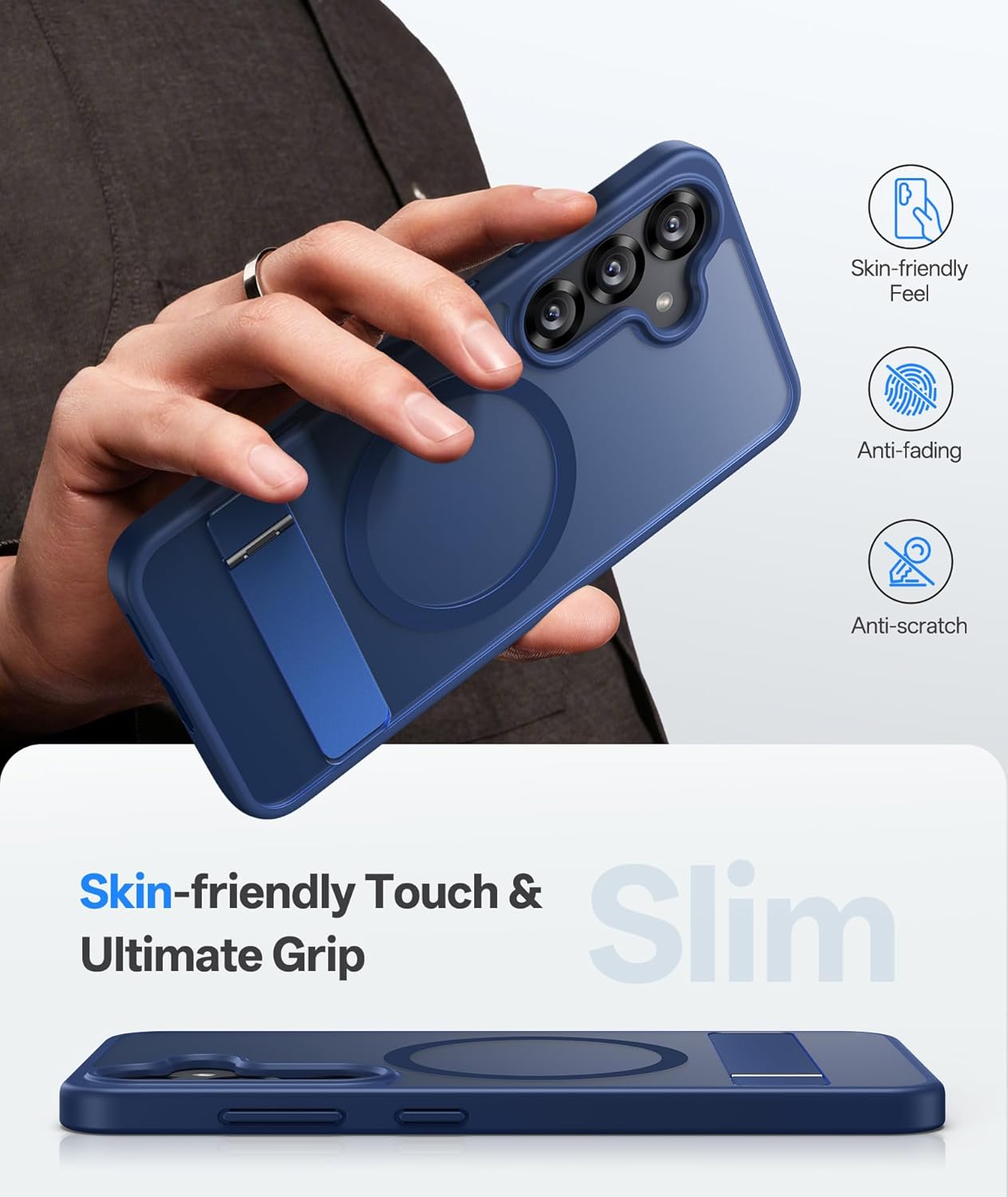 Vihibii for Samsung Galaxy S25 Magnetic Case with Stand, [Compatible with MagSafe], Drop Protection Rugged Shockproof Back & Translucent Matte Slim Phone Case for Samsung S25 6.2" 2025, Dark Blue - Image 6